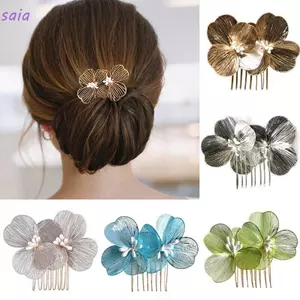 Lược Tóc Cưới Cô Dâu SAIA Hoa Rỗng Hợp Kim, Màu Trơn Baroque