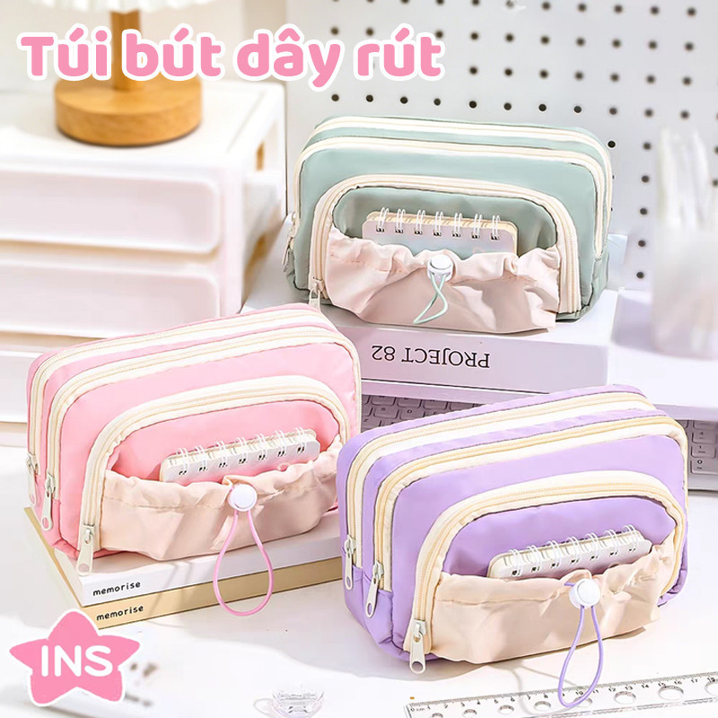 Túi Đựng Bút Học Sinh Bằng Vải, Bút Chì Dễ Thương Cho Bé Gái, Hộp Bút Nhiều Ngăn Cute, Văn Phòng Phẩm Tiện Dụng
