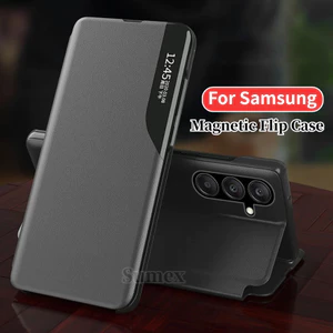 Ốp lật từ tính thời trang cho Samsung A15 A25 A55 A07 A17 A16 A36 A56 A06 4G 5G Stand Book Case cho Galaxy S24 FE S25 Ultra Plus Màu trơn Vỏ điện thoại da đơn giản bền