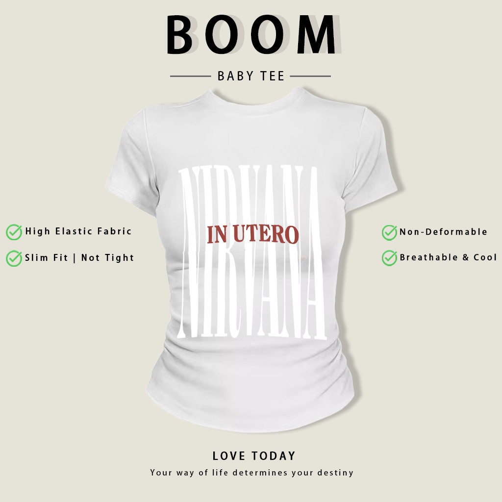 BOOM Áo Baby Tee Nữ Cotton Ôm Body-Áo Thun Ngắn Tay Y2K In Hình PhongCách Mùa Hè, Cổ Tròn Hàng Đầucách hàn quốc phongR19
