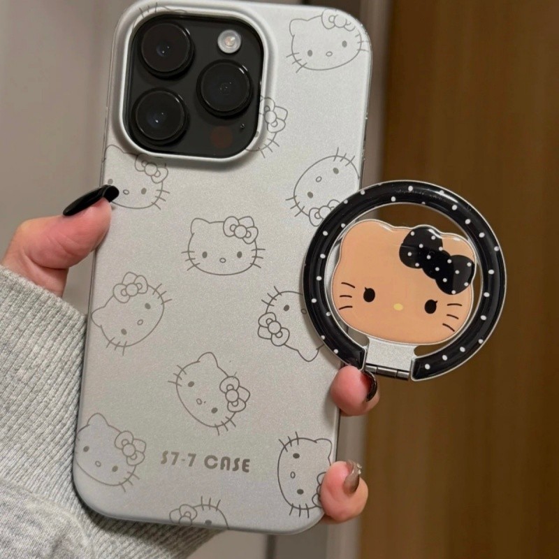 Giá đỡ điện thoại từ tính Hello Kitty màu đen sang trọng có gương cho vỏ nam châm và IPhone 13 15 16 17 Pro Max 14 Plus có thể gập lại Vòng đeo tay Giá đỡ