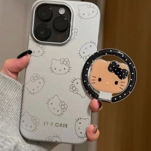 Giá đỡ điện thoại từ tính Hello Kitty màu đen sang trọng có gương cho vỏ nam châm và IPhone 13 15 16 17 Pro Max 14 Plus có thể gập lại Vòng đeo tay Giá đỡ