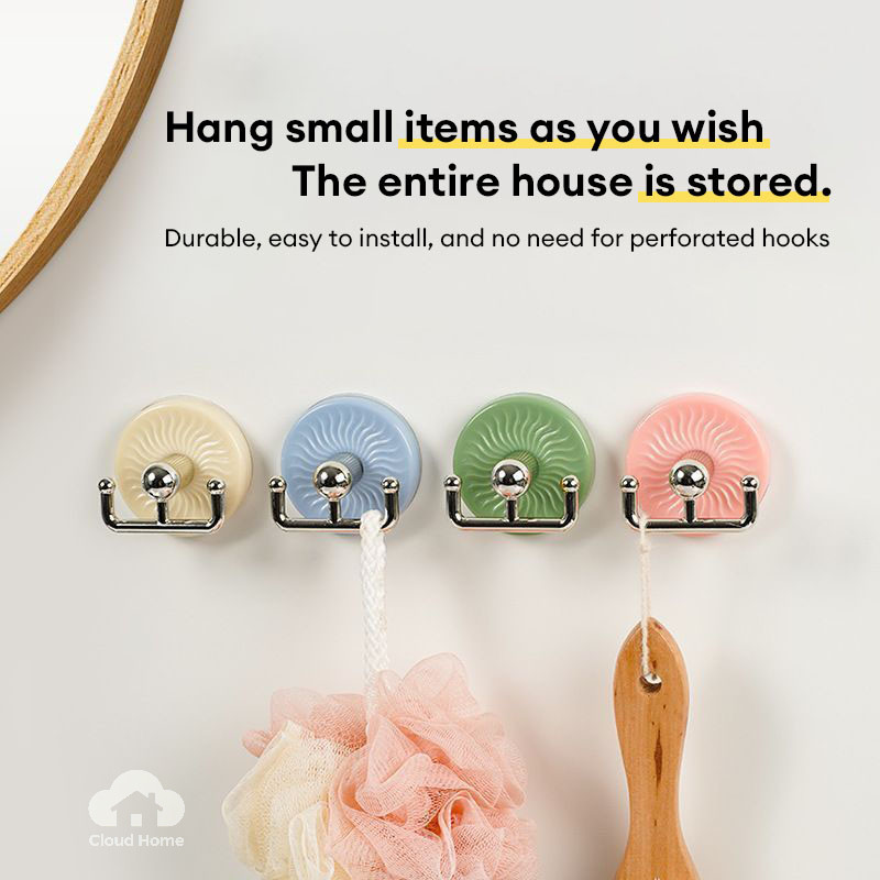🌤️COD🌤️Móc Dán Tường Chắc Chắn Không Cần Đục Lỗ Móc Màu Macaron Nhà Bếp Phòng Tắm Có Thể Xoay Lưu Trữ