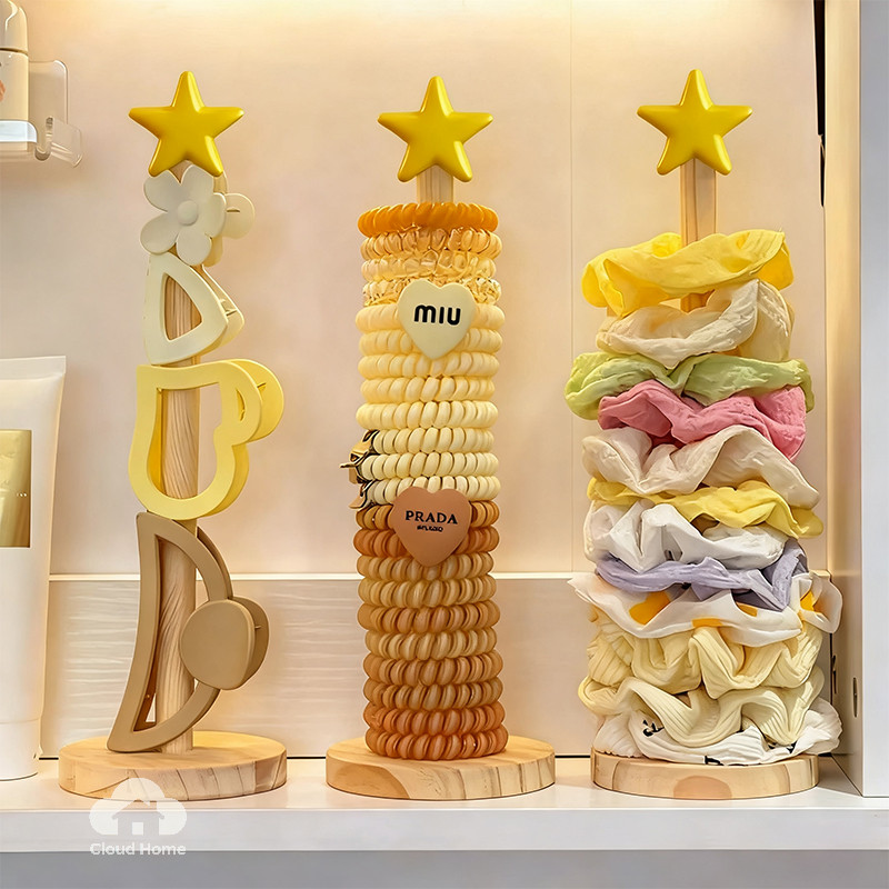 🌤️COD🌤️Giá đỡ cá mập Kẹp trưng bày Phụ kiện tóc Gỗ rắn Giá lưu trữ dây buộc tóc ngôi sao
