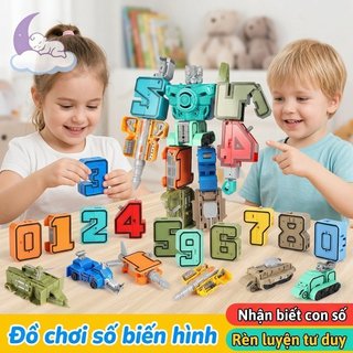 Bộ đồ chơi Robot số biến hình 0 9 Máy bay không gian quân sự Xe tăng STEM Học tập cho trẻ em