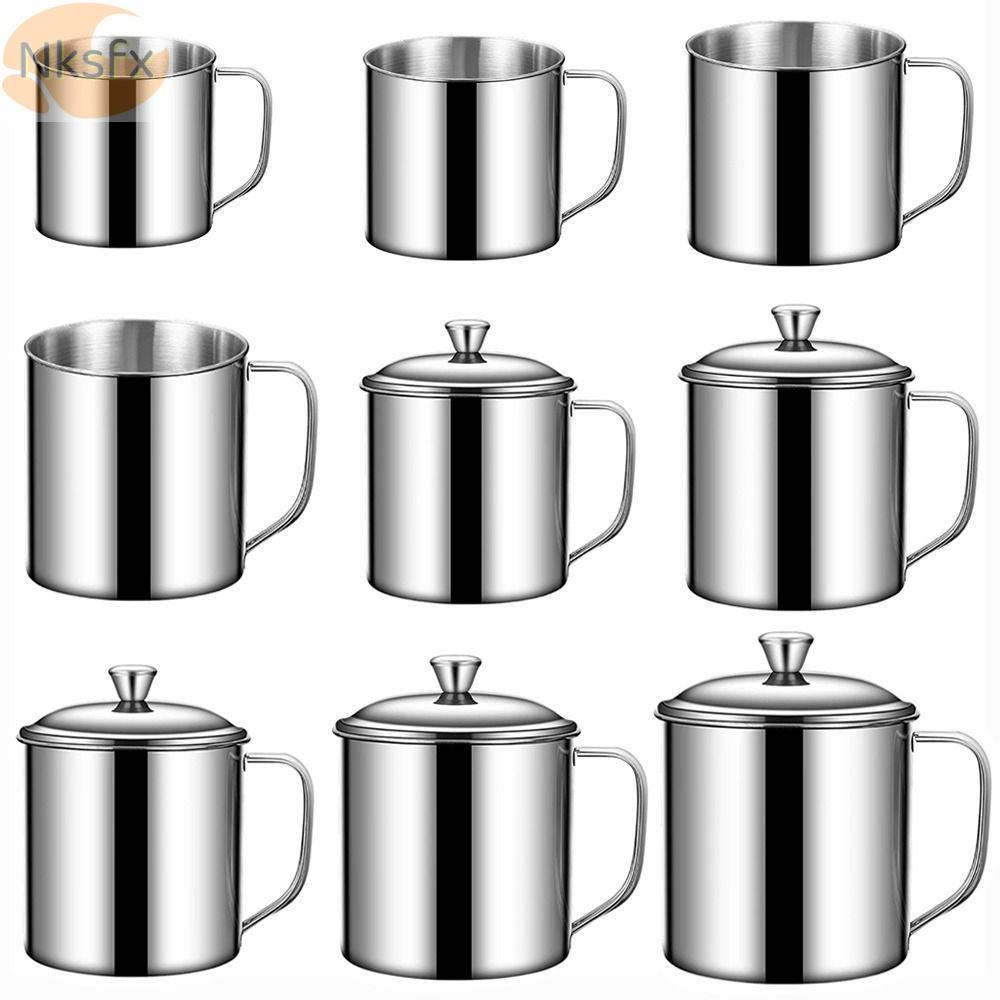 Cốc Inox NKSFX, Thép Không Gỉ 304 Có Nắp Cốc Cà Phê, Thiết Kế Tay Cầm 200-1600ML Cốc Cà Phê Kim Loại Cắm Trại