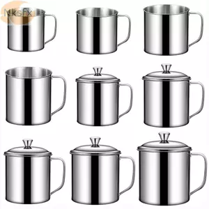 Cốc Inox NKSFX, Thép Không Gỉ 304 Có Nắp Cốc Cà Phê, Thiết Kế Tay Cầm 200-1600ML Cốc Cà Phê Kim Loại Cắm Trại