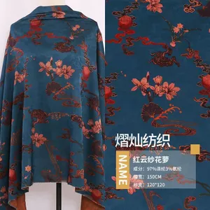 New Lady Jacquard Co Giãn In Hình Mây Đỏ Sợi Hoa Sườn Xám, Top Vải Màu 4.27