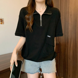 Polo polo Cổ Dây Kéo Áo Thun Tay Ngắn Nữ Thiết Kế Mùa Hè Cảm Giác Sang Trọng Kích Thước Lớn Mỏng Hơn Nhìn Tất Cả @ -