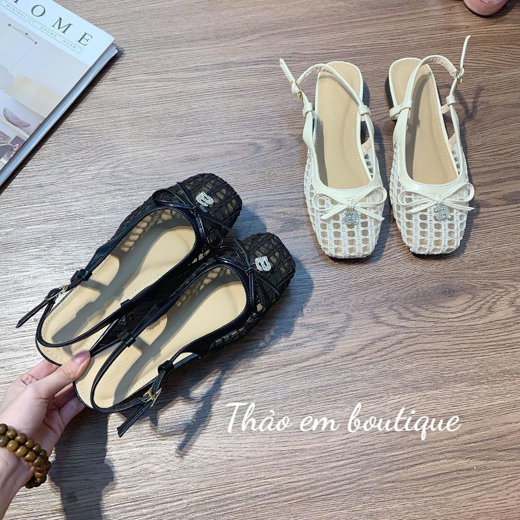 [Thảo Em - SL622] Sục lưới nữ đế bệt mũi vuông phối nơ [Sẵn Hàng].