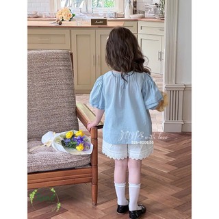 12-42kg (hàng thiết kế) Set áo xanh tay bồng mix quần đùi Sara min