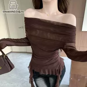 Nhíp Hot Girls - Áo thun tay mỏng ruffles gợi cảm, lưới chống nắng