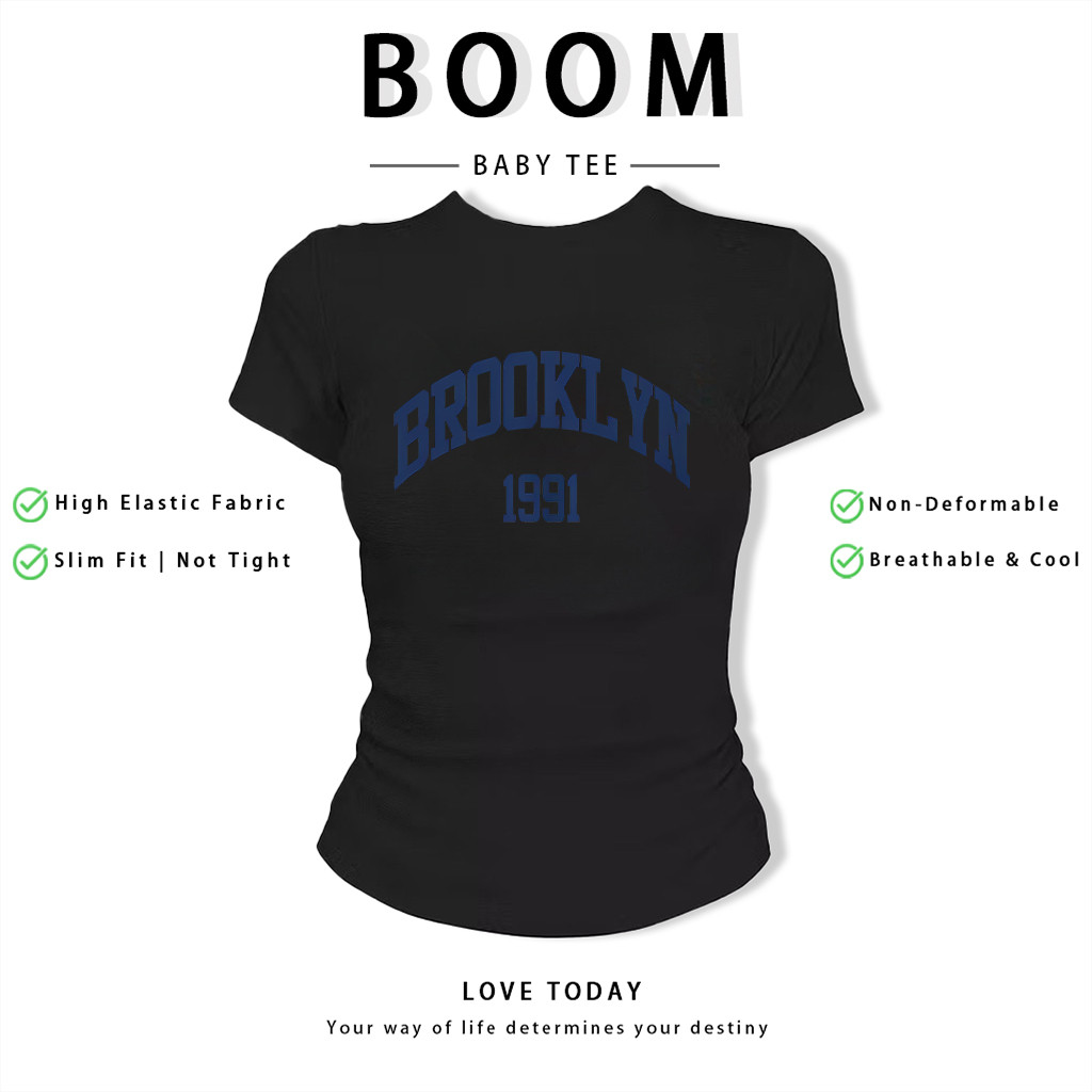 BOOM Áo Baby Tee Nữ Cotton Ôm Body-Áo Thun Ngắn Tay Y2K In Hình PhongCách Mùa Hè, Cổ Tròn Hàng Đầucách hàn quốc phongK11