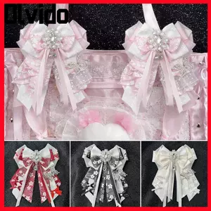 OLVIDO Itabag Trang trí, Ruy băng hai lớp dài Streamers Ruy băng Nơ Túi Mặt dây chuyền, với Pin Trang sức thủ công DIY Handmade DIY Lolita Merch Trang trí túi Phụ kiện trang trí