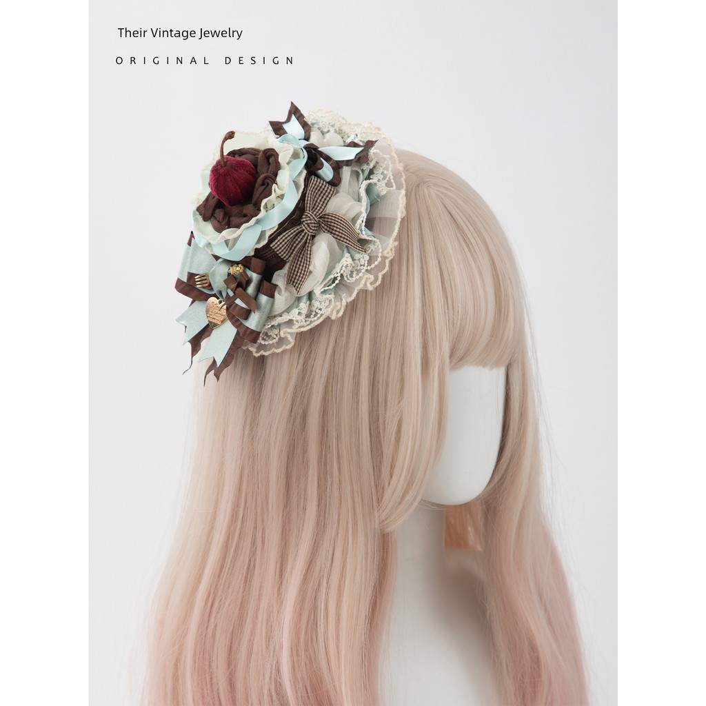 ☘️ băng đô ren nơ tiểu thư ☘️ mũ đội đầu dự tiệc phụ kiện tóc lolita Phụ kiện tóc Gothic handmade chính hãng gồm nơ kẹp và mũ phẳng
