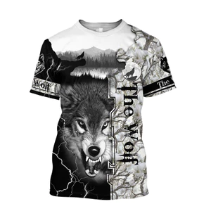 Áo Thun Unisex Họa Tiết Sói 3D In, Cổ Tròn Tay Ngắn, Phù Hợp Mùa Hè