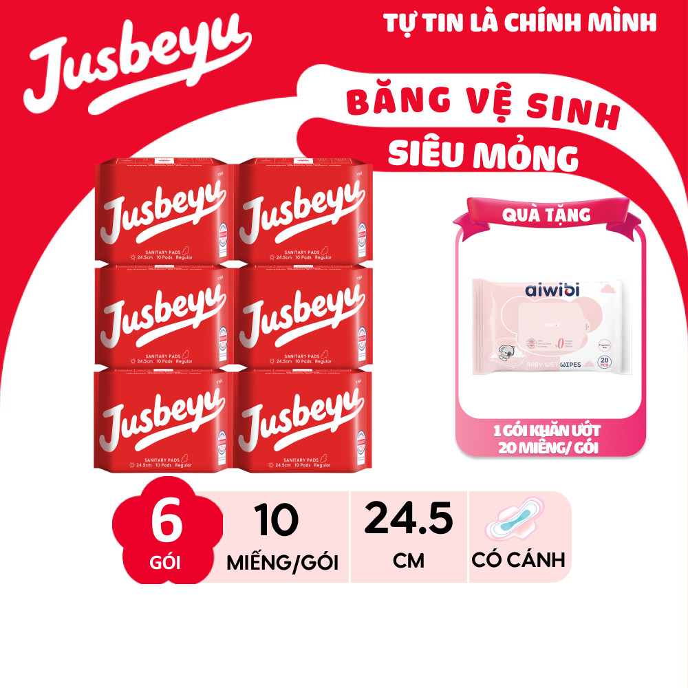 [Combo 6] Băng Vệ Sinh Jusbeyu Siêu Mềm Mỏng Ngày Và Đêm 245mm