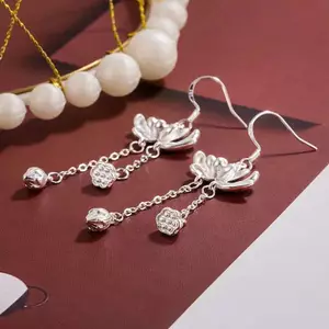 AqToCna 1 Cặp Thời Trang Phong Cách Trung Hoa Sen Dài sel Tòn Ten Bông Tai Nữ Cô Gái Thanh Lịch Tinh Tế Hoa Móc Tai Quà Tặng AqToCna