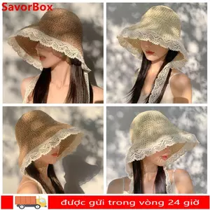Mũ Rơm SAVORBOX, Mũ Viền Ren UPF 50 + Có Thể Gập Lại, Chống Nắng Vành Lớn UV Bảo Vệ Mũ Che Nắng Nữ Bé Gái