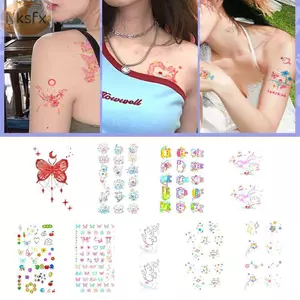 NKSFX Face Tattoo, INS Style Hình xăm tạm thời Nhãn dán trang điểm mặt, Nhãn dán hình xăm hình bướm lâu trôi dễ thương dành cho nữ