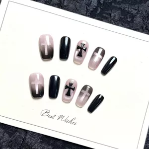 Nun Đen Hồng Tím Gradient Mắt Mèo Dưỡng Ẩm Trong Suốt Handmade Đeo Móng Tay Làm Trắng Tính Khí Với Xây Dựng Làm Móng Tay