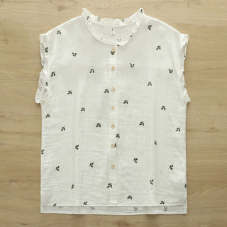 [Hàng có sẵn] Áo sơ mi nữ 100% Cotton chất lượng cao Mùa hè mới Xinhua chấm bi hoa màu vàng, không tay cổ đứng, áo sơ mi
