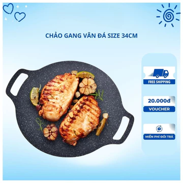 CHẢO GANG SIZE 34 , Chảo đá nướng chảo chống dính size 34 cm chảo đá chống dính hàn quốc chảo nướng đá