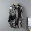 Áo sơ mi thích hợp họa tiết xoắn ốc dành cho nữ, cỡ lớn, dáng rộng vừa vặn, áo satin mềm mại