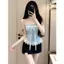 Áo ống khâu ren phong cách Pháp có đệm ngực Áo Vest ren phong cách mới nơ buộc dây Áo ngắn vừa vặn