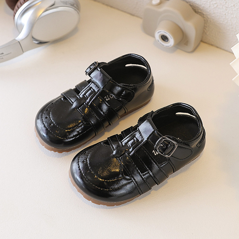 Giày trẻ em cổ điển kiểu Brogue, khóa kim loại, đế mềm êm chân, dễ mang đi học đi chơi