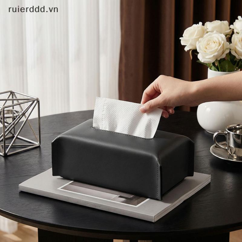 # ruierdd # Hộp đựng khăn giấy sang trọng 1 chiếc khăn ăn bằng da Vỏ giấy hình chữ nhật có nắp để trang trí văn phòng phòng phòng khách.