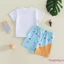 Trang phục mùa hè cho bé trai mới biết đi Áo thun ngắn tay in hình bóng chày + Quần Short lưng co giãn Bộ 2 chiếc