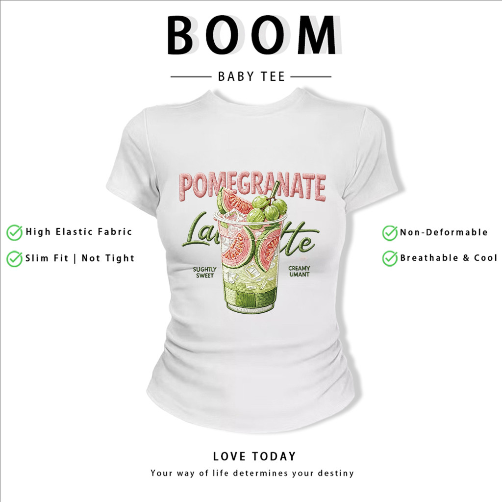 BOOM Áo Baby Tee Nữ Cotton Ôm Body-Áo Thun Ngắn Tay Y2K In Hình PhongCách Mùa Hè, Cổ Tròn Hàng Đầucách hàn quốc phongF11
