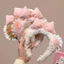 Hồng Ngọt Ngào Trái Tim Blush Gấu Tai Nơ Ren Rửa Đầu Nữ Trang Điểm Tóc Dễ Thương Sang Trọng Mũ nón