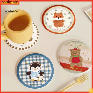 Linh hồn| Đế lót ly văn phòng dễ thương Coaster họa tiết dễ thương Đế lót ly Diatomite dễ thương cho cốc để bàn – Thảm uống chịu nhiệt thấm nước nhanh khô – Thiết kế chống bỏng cho văn phòng