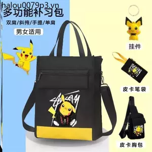 Pikachu Trẻ Em Hướng Dẫn Học Sinh Tiểu Học Bé Trai Bé Gái Túi Tote Dung Tích Lớn Mang Theo Túi Sách Messen