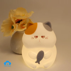 Đèn ngủ cảm ứng silicon hình mèo dễ thương đang ăn, đèn ngủ để bàn có thể điều chỉnh độ sáng và hẹn giờ, ánh sáng ấm áp.