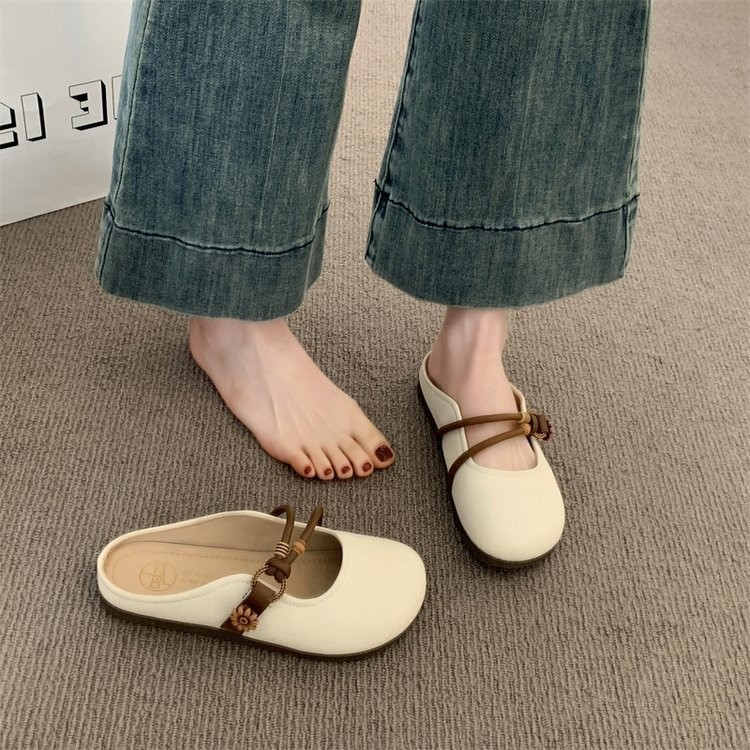 Mùa Hè Phù Hợp Với Mary Jane Baotou Nửa Dép Nữ Bên Ngoài Đế Bằng Nửa Hỗ Trợ Giày Đơn Mềm-