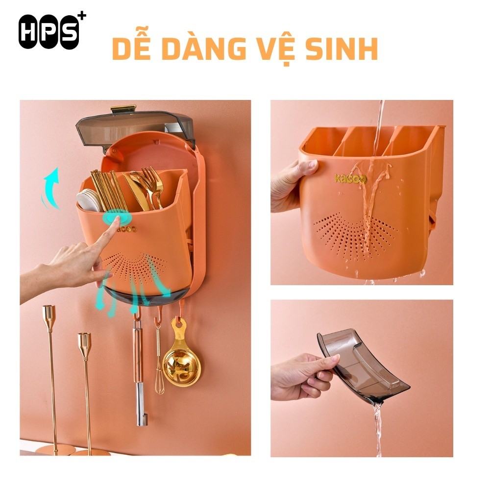 Hộp Đựng Đũa Muỗng Treo Tường HomeMate Có Nắp Đậy, Ống Đũa Thoáng Khí Chống Bụi Chống Ẩm Mốc Tích Hợp Móc Treo