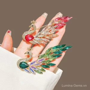 Ánh Sáng Sang Trọng Thanh Lịch Gradient Pha Lê Con Công Trâm Cài Thời Trang Cao Cấp Tinh Tế Pin Nữ Thanh Lịch Khí Quyển Co
