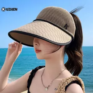 KUZHEN Mũ chống nắng ống hút rỗng cho nữ Mũ thời trang vành rộng cho mùa hè Du lịch ngoài trời và bãi biển HOT