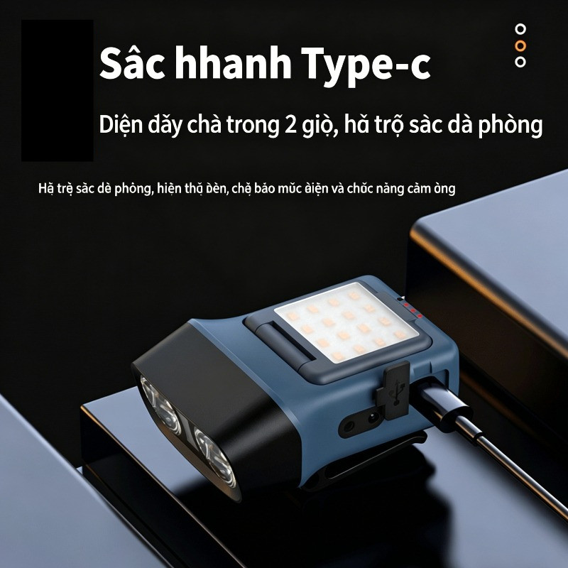 Đèn Pin đội đầu Siêu Sáng, Cảm Biến Bằng Tay, Chống Nước Mưa IPX6, Pin Trâu Thời Lượng Dài