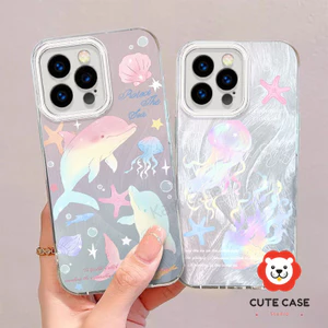 Đối với IP 16 15 Pro Max 11 12 13 14 Pro Max X XR XS Max 7Plus 8Plus vết bẩn đa màu Dolphin Quartz Silicone Thời trang