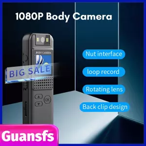 Guansfs Máy ảnh cơ thể guansfs 1080P có chức năng ghi âm thanh và video Máy quay phim mini gắn trên người Ống kính xoay 180° Đèn LED lấp đầy loa Kẹp từ phía sau để thực thi pháp luật Giao hàng du lịch cá nhân