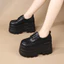 Đen Nhỏ Cao Gót Dày Đế Dày Giày Da Nữ Mùa Xuân Phong Cách Mới Preppy Phong Cách Nền Tảng Siêu Cao Gót Giày