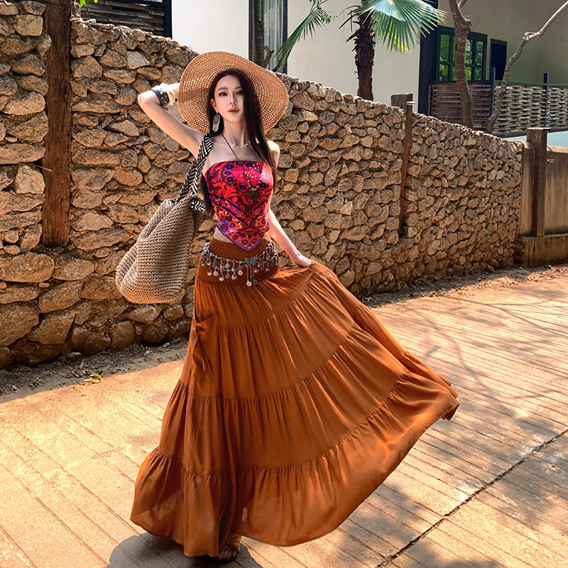 Set áo quây + chân váy dài Họa Tiết Bohemian Dân Tộc