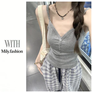 Milyfashion Có Nút Miếng Lót Ngực Sling Lưng Đẹp Mùa Hè Cổ Chữ V Nguyên Chất Desire Slimfit Slimmer Look Sweet Cotton Pure Desire SB8J