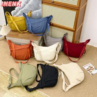 INENK Túi đeo vai, Túi đeo chéo nhẹ bằng vải Canvas, Màu trơn giản dị Hàn Quốc Đơn giản hóa sức chứa lớn Túi Hobos thể thao nam
