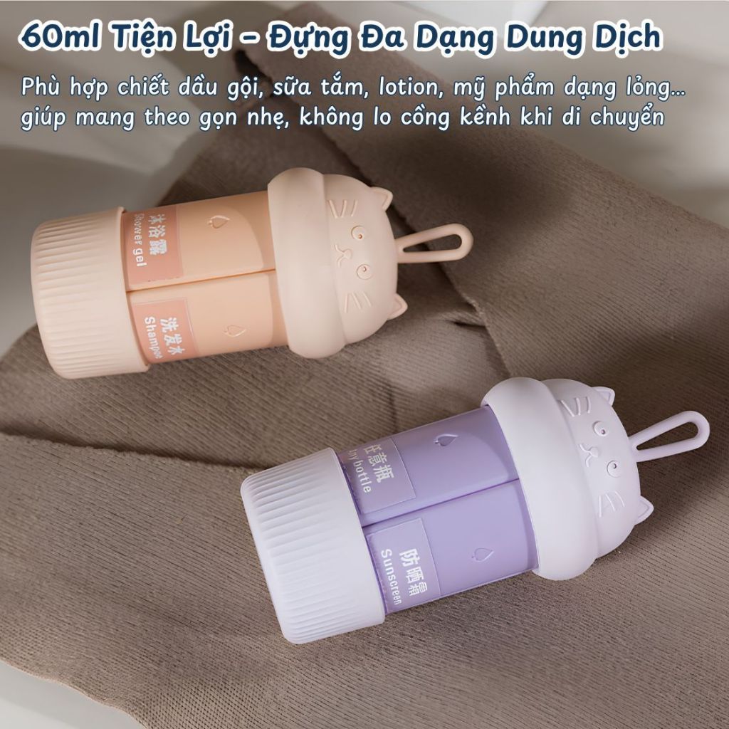 Bộ Chai Chiết Mỹ Phẩm Du Lịch 4in1 60ml HomeMate – Bình Đựng Dầu Gội, Sữa Tắm Silicone Chống Rò Rỉ Tiện Lợi