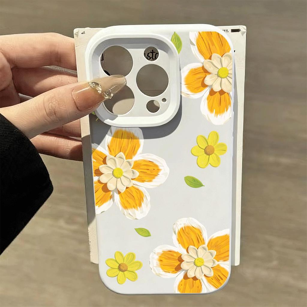 Màu vàng cam hoa nhỏ tươi nền cho iPhone17pro trường hợp điện thoại161514pro lỗ silicone